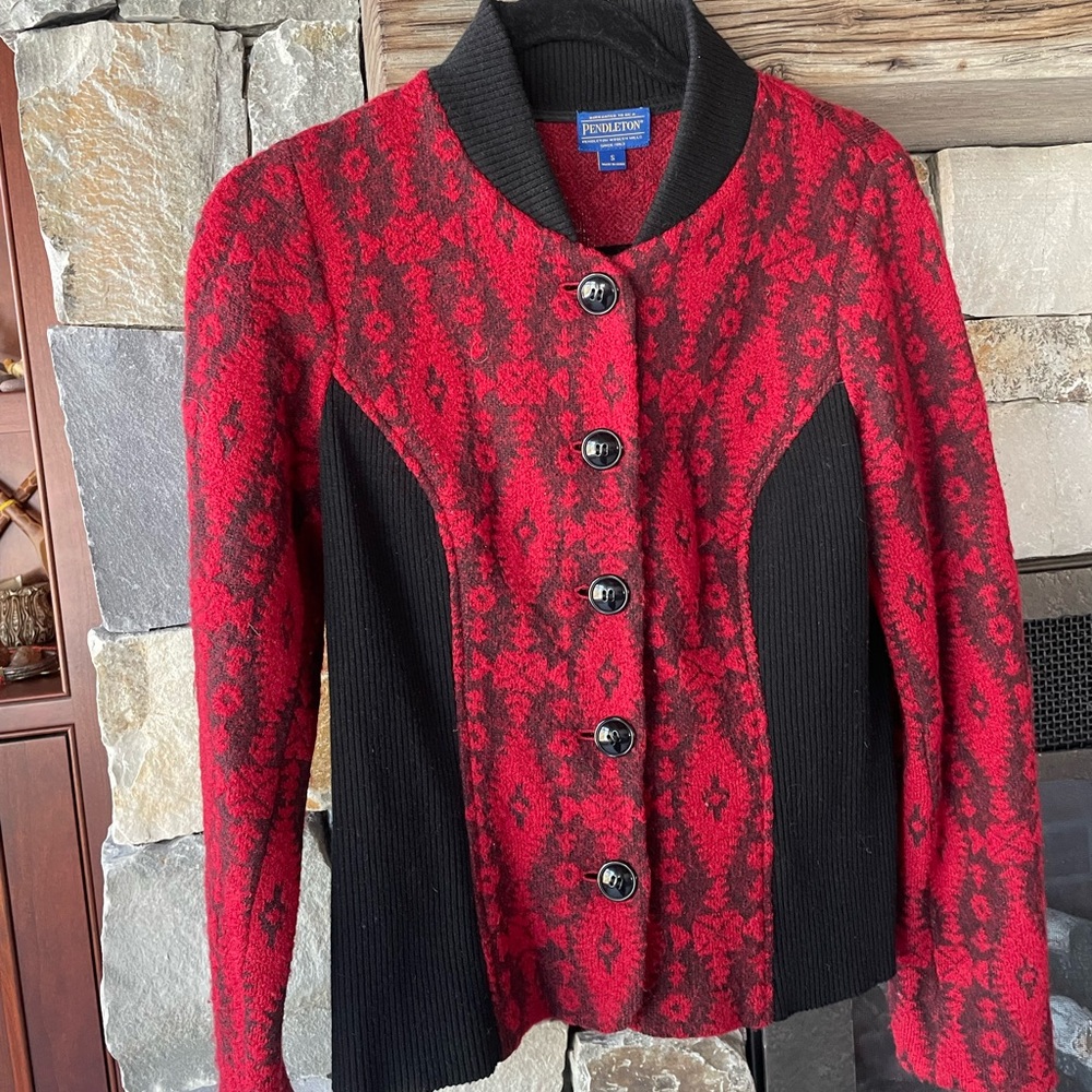 Pendleton Red and Black Cardigan
